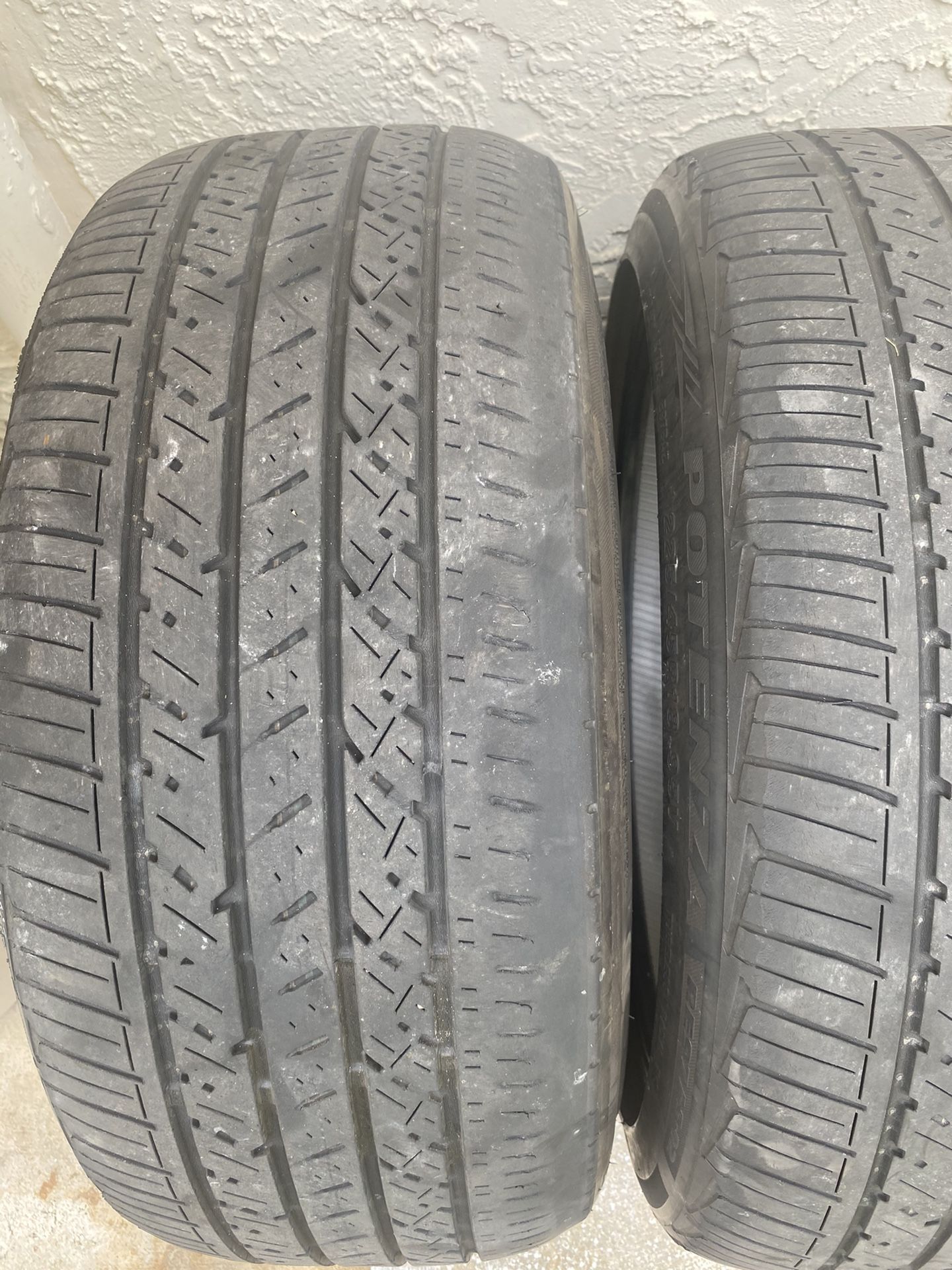 Two (2) Tires sizes: Ring size 18- 225/45/R18 Low Profile “Potenza”Asking $120. Both Obo today…
