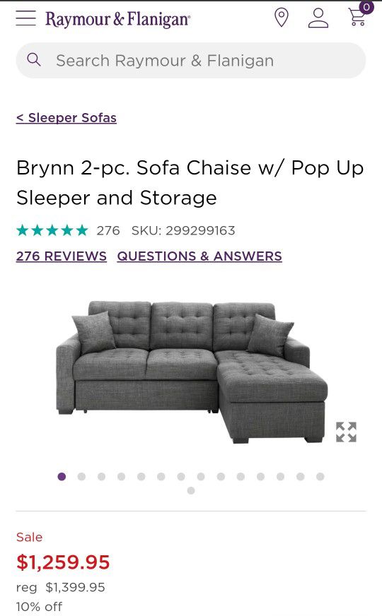 Immaculate Brynn 2.Pc Sofa Chaise With Pop Up Sleeper