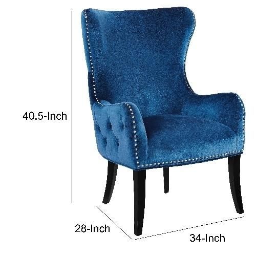 Wingback Design Velvet Accent Chair with Wooden Legs, Blue and Black