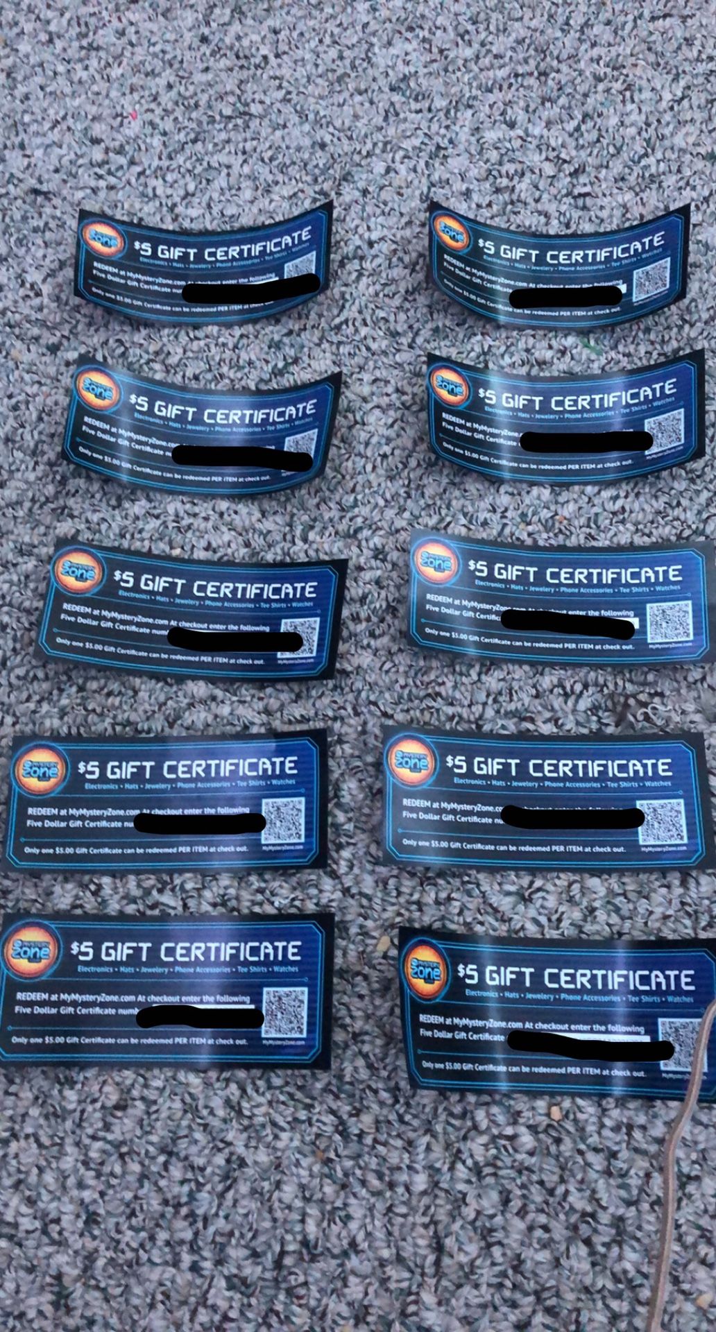 10 $5 Gift Certificate For {url removed}