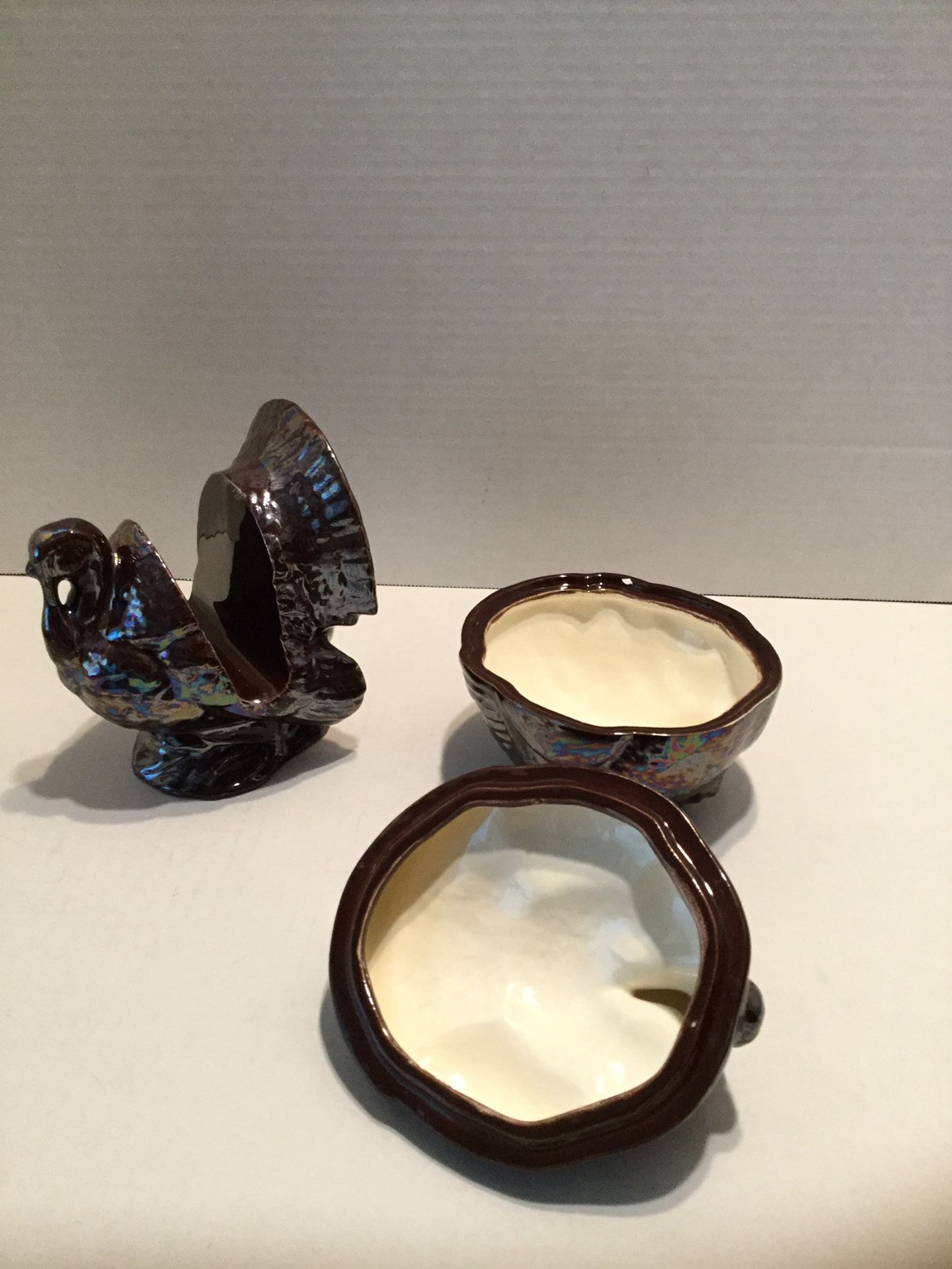 Beautiful Vintage Turkey Set Napkin Holder and a Butter Dish Absolutely Stunning Unable to read a hallmark