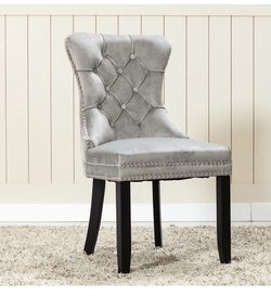 Brand new in box Tufted Velvet Upholstered Wingback Side Chair in Gray with nailhead trim Thumbnail