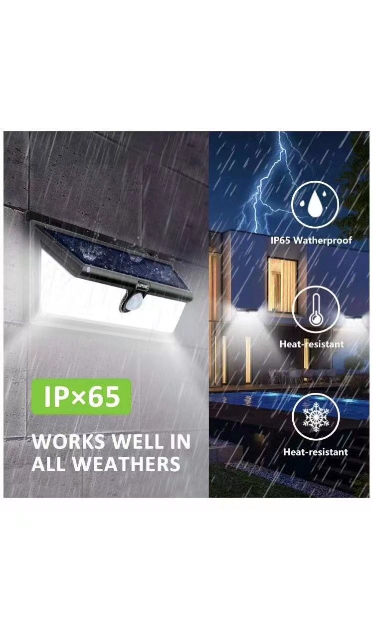 Solar Lights Outdoor, 100 LED Motion Sensor Light with 270° Wide Angle, 3 Optional Modes IP65 Waterproof Solar Security Wall Lights for Garden, Front