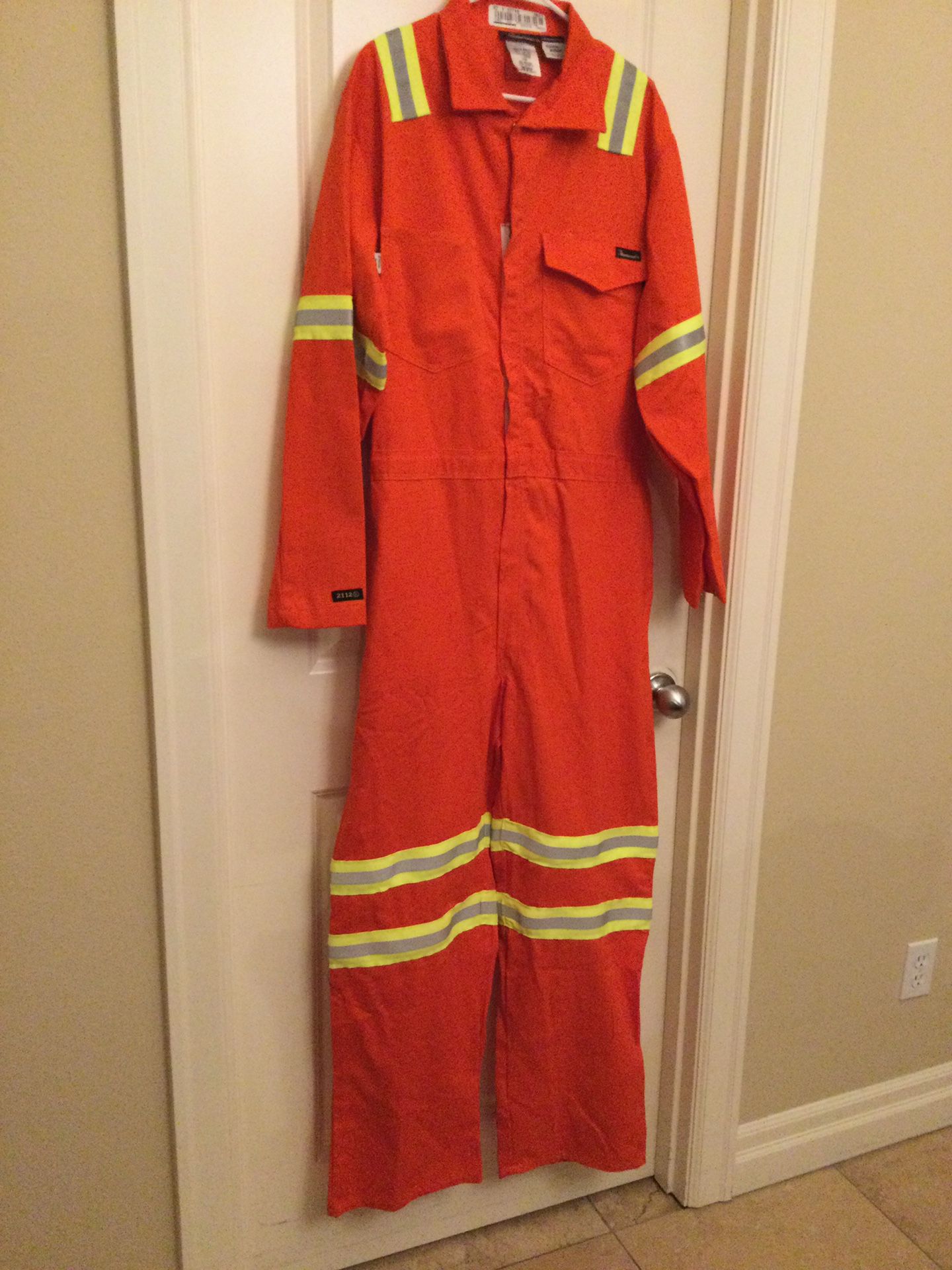 Work rite FR Wessex Insurance Flame Resistant Work Coveralls Orange Reflective 46 Long