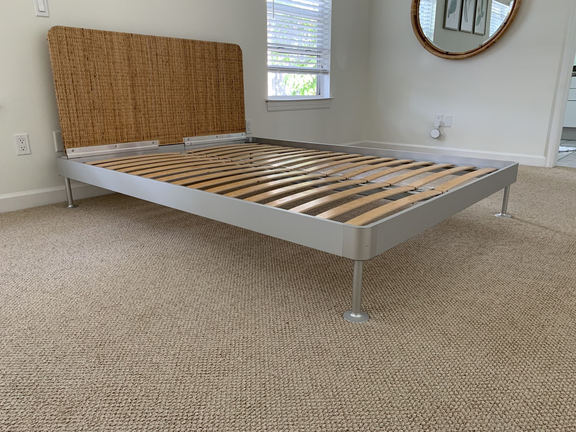 IKEA DELAKTIG Queen Bed frame with headboard, aluminum, rattan for Sale
