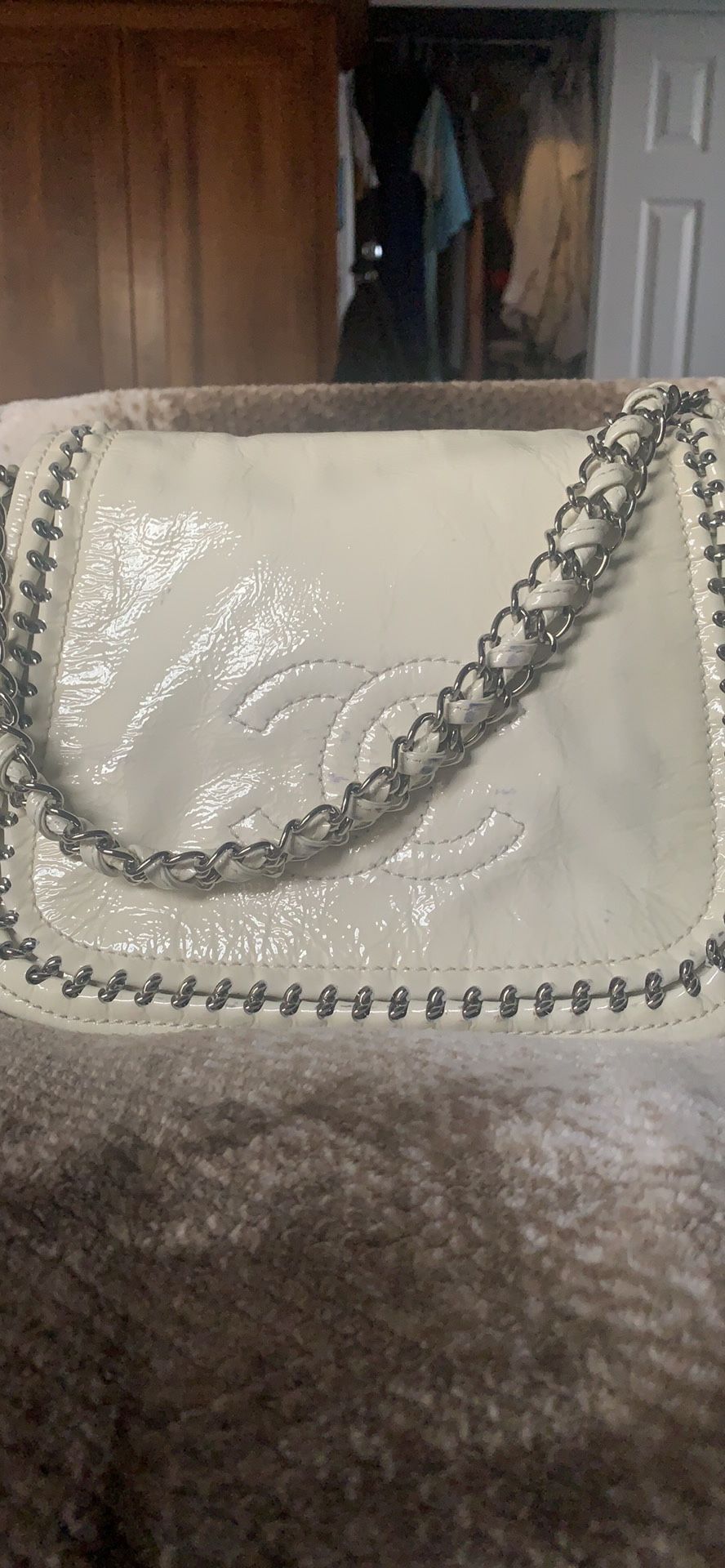 Chanel Luxe Ligne White Paten Leather Flap