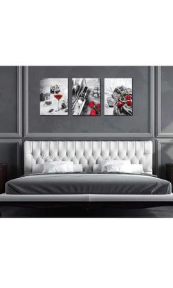 Canvas Wall Art Decor Wine Painting Artwork Poster Red Wine In Cups With Ice Rose Black White Canvas Wall Art Print Framed Pictures Red Rose Poster Gi Thumbnail