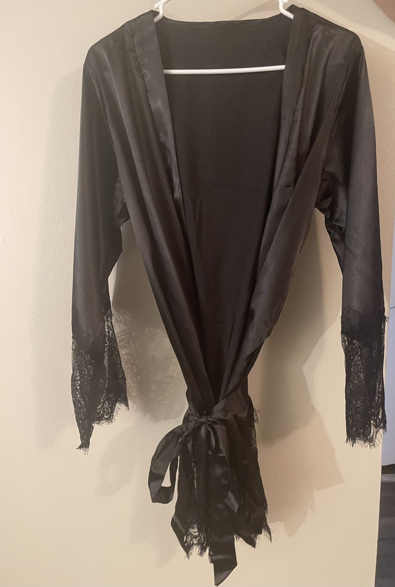 Satin Robe With Lace Hands