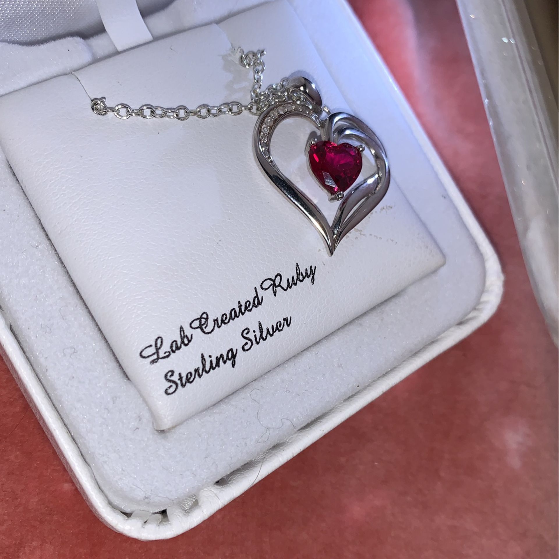 genuine ruby + sterling silver heart necklace. amazing christmas, birthday, valentine’s day, or proposal gift