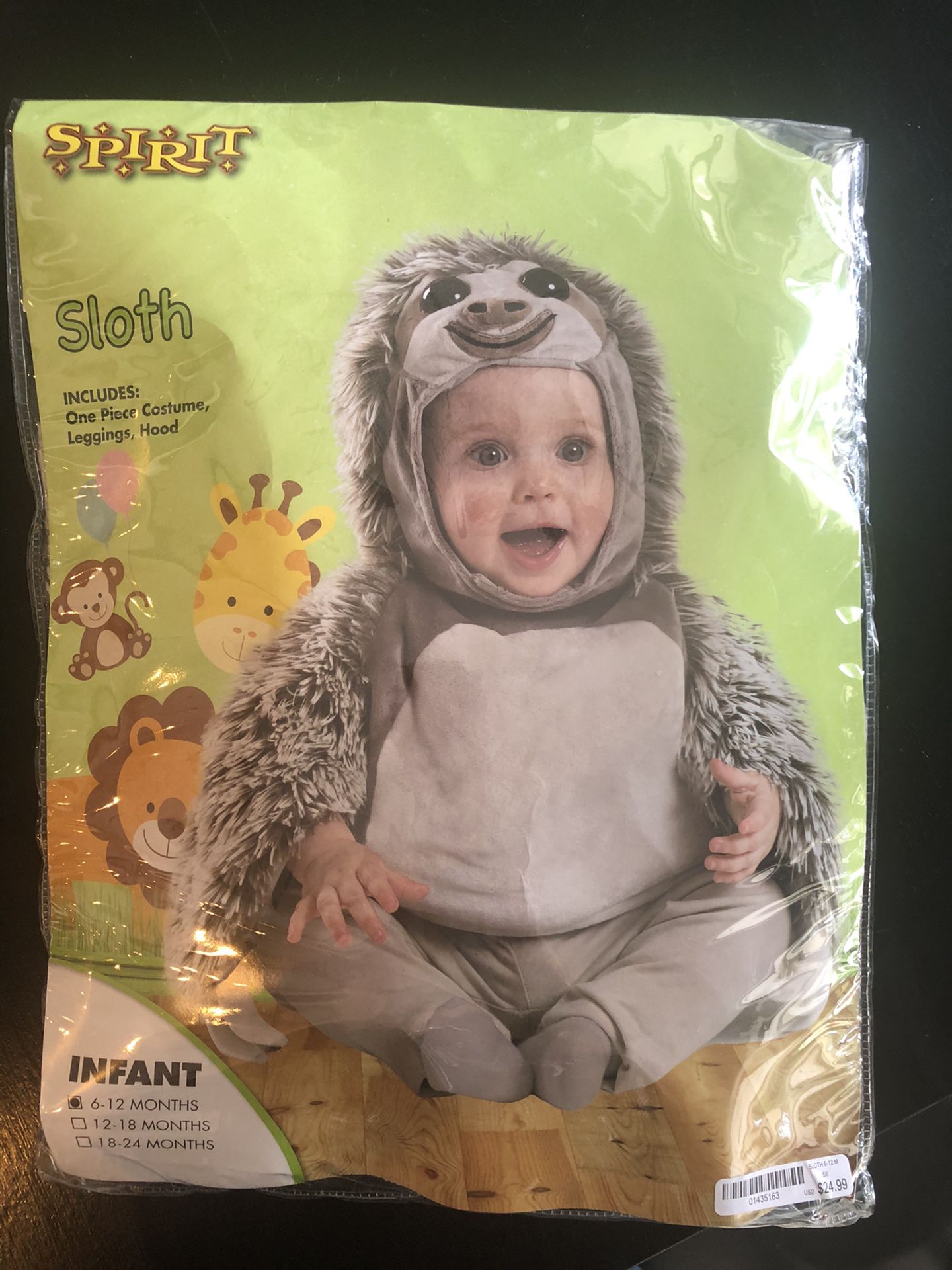 Baby Sloth Costume Size 6-12 Month 