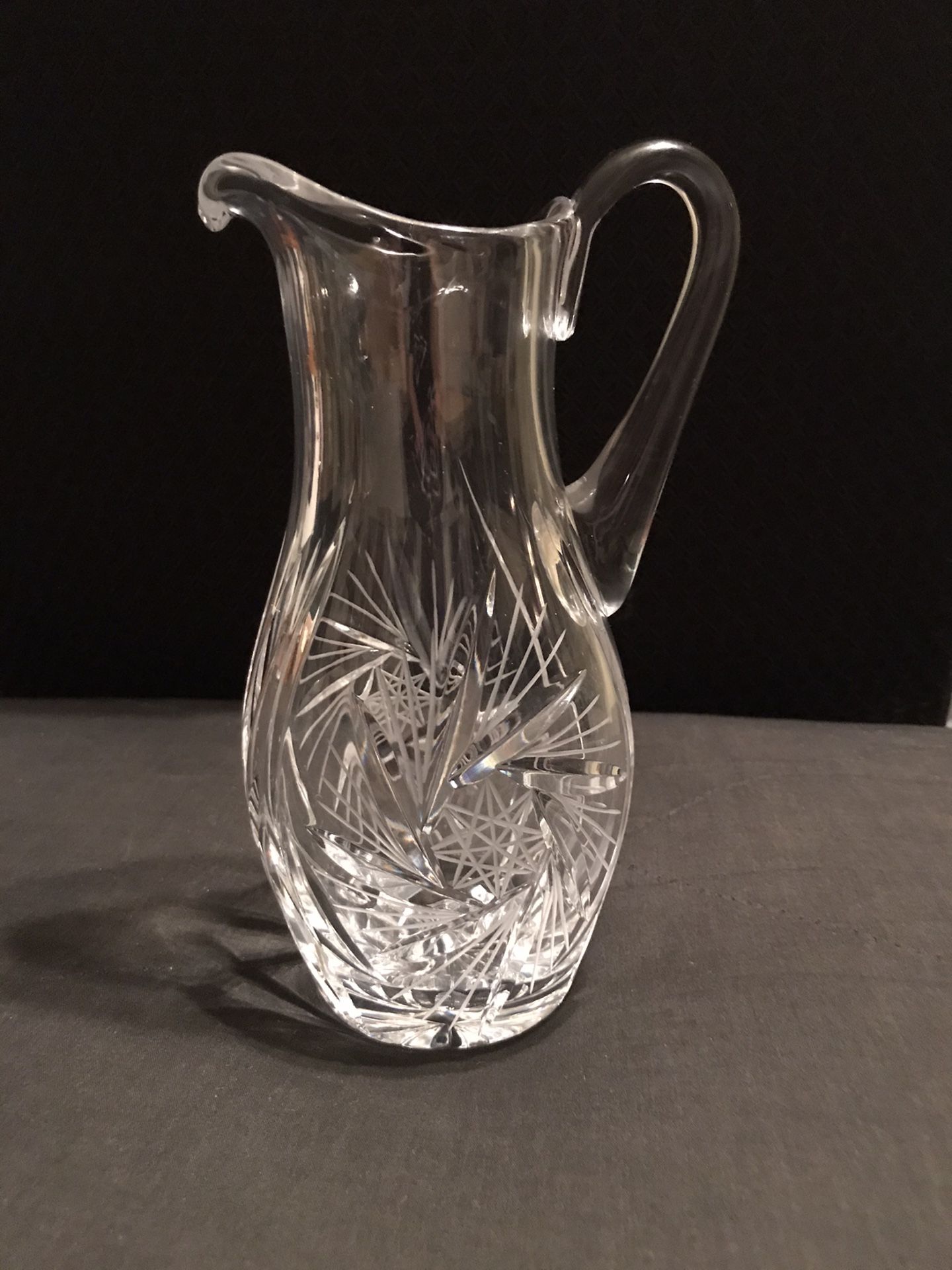Vintage 8 Point Star Crystal Cut Glass Pitcher 8 1/8”Tall in Excellent Condition