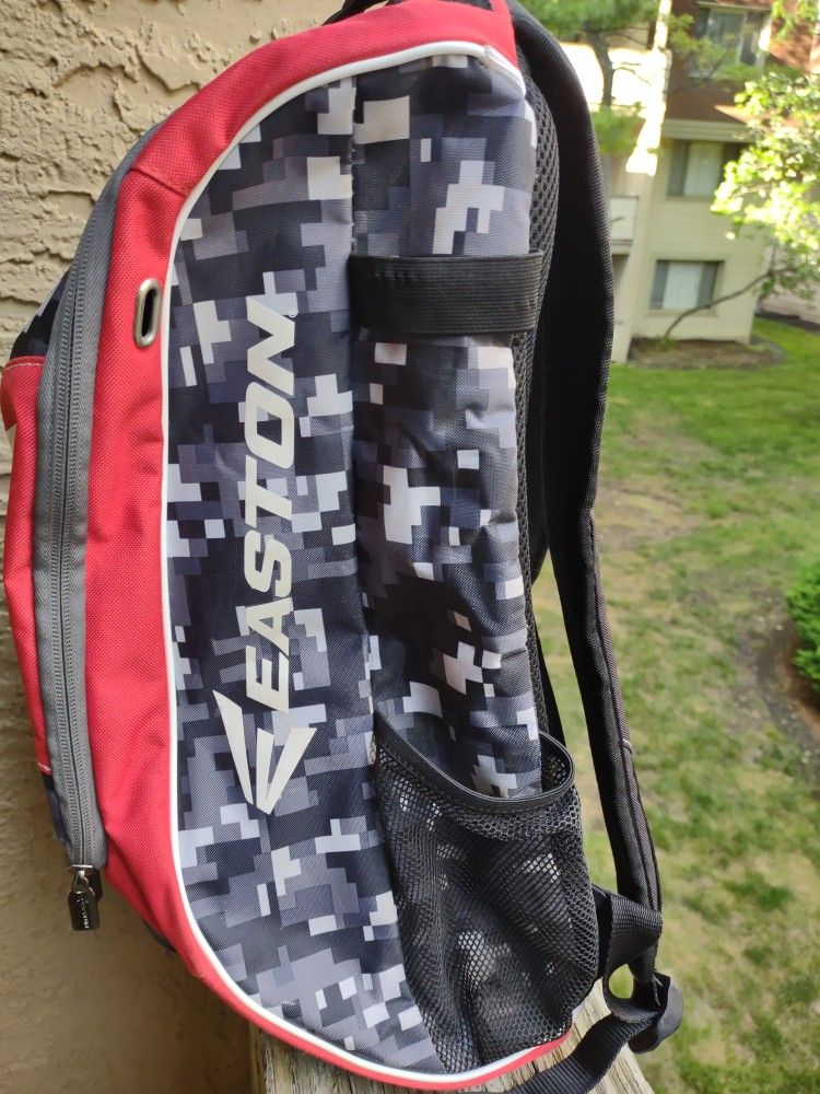Easton Brand Pixelated Design Red Black And Gray Backpack Softball Baseball Bag