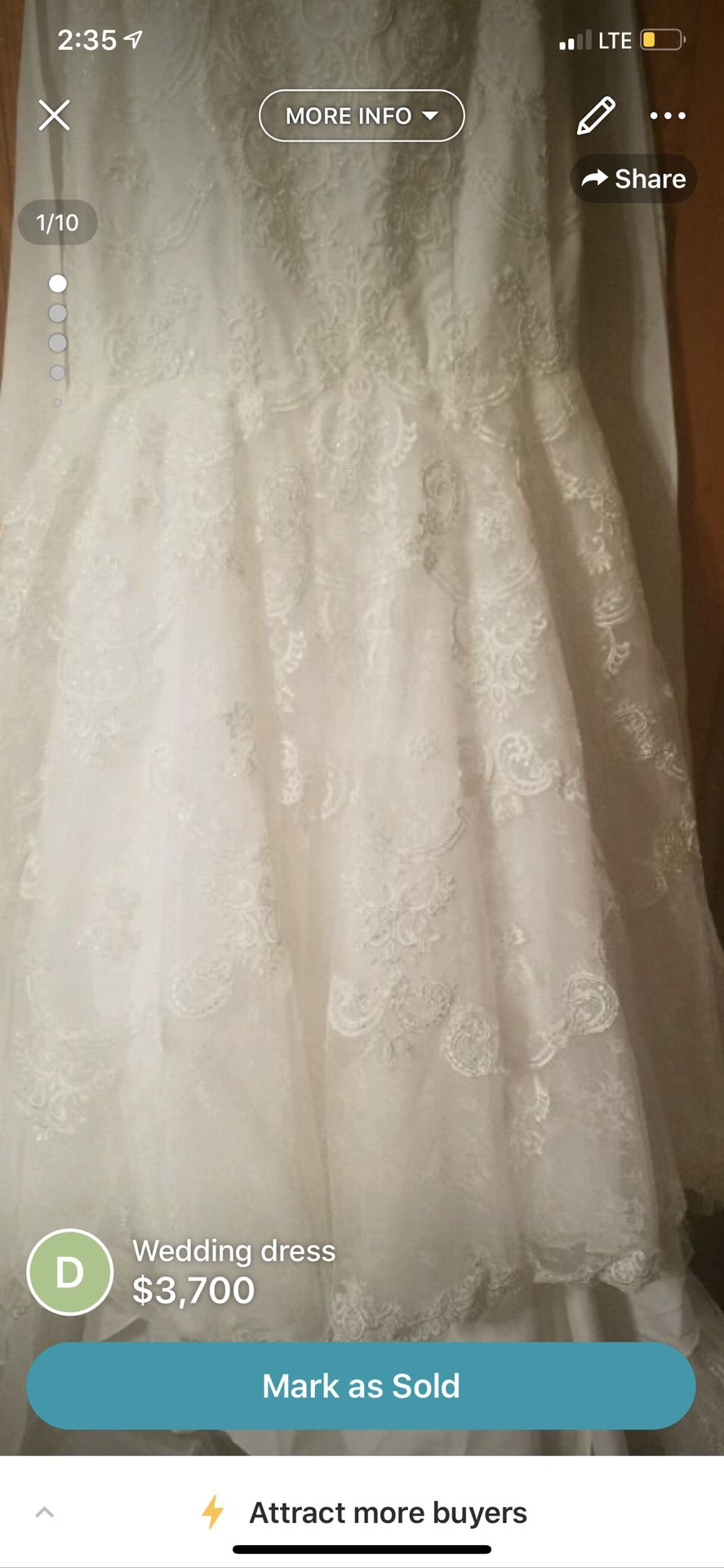 Wedding dress. Never worn. Just want it out of my closet.