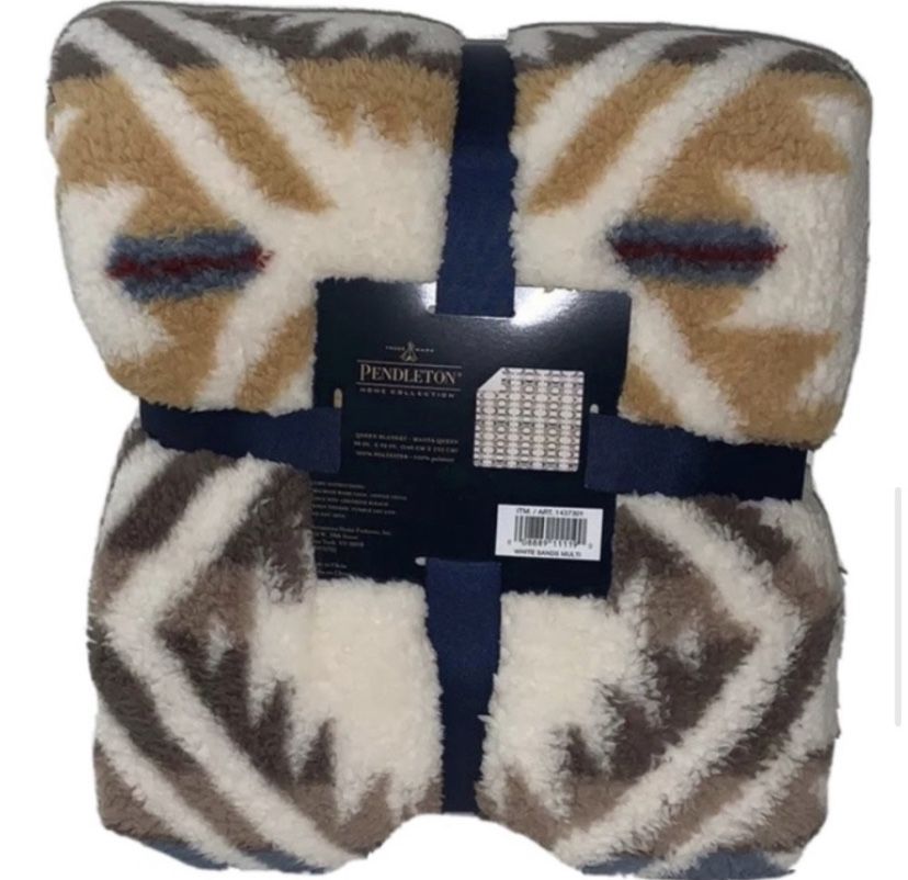 Pendleton Blanket Sherpa Fleece Queen_White Sands Multi