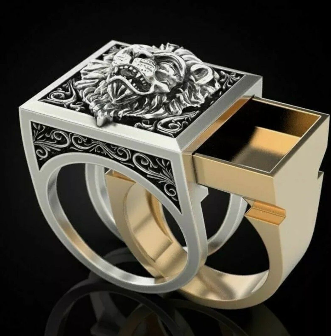 Men's Lion Two Tone 925 Silver Ring