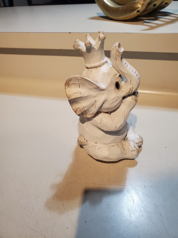 White Wood Elephant Baby Cute Figurine