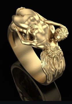 New size 6 ring couple kissing 18 karat gold plated over silver Thumbnail