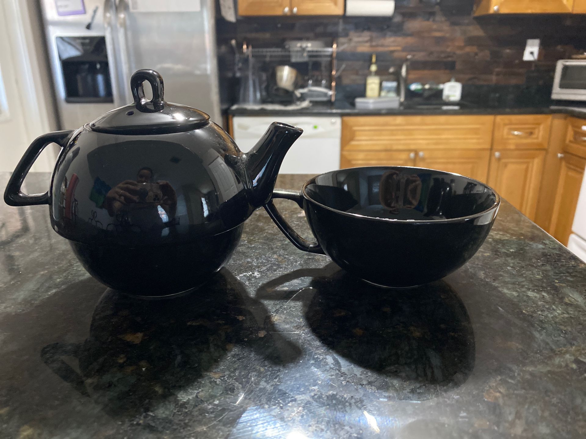 Ceramic Tea Pot with Attached Mug