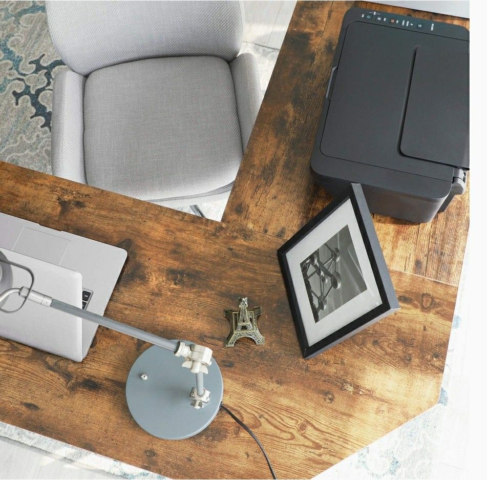 Industrial Rustic Brown Computer Desk, L-Shaped Corner Writing Desk, Space-Saving Study Desk, Gaming Desk