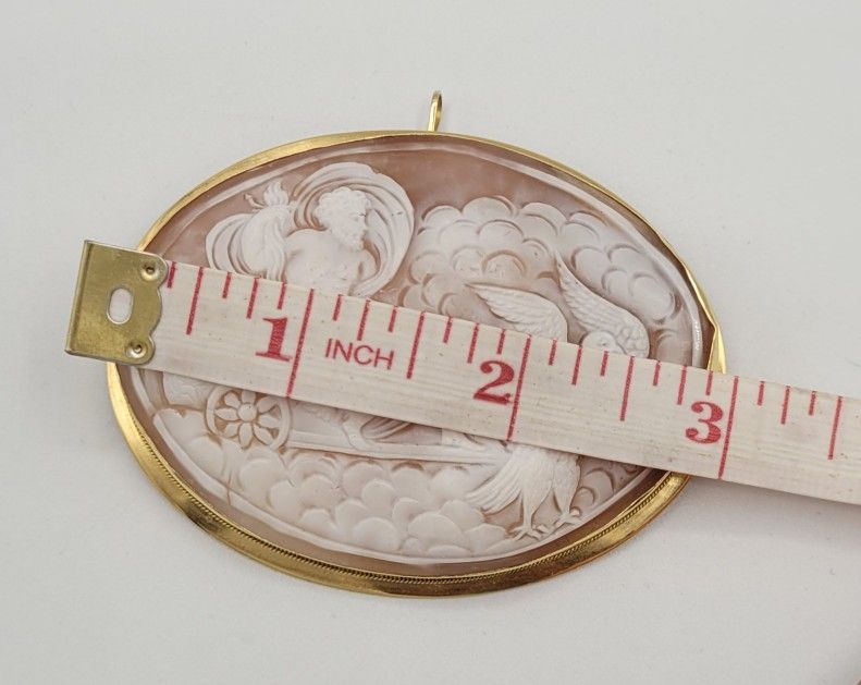 Large Carved Sell 18k Solid Gold Brooch Pin Pendant