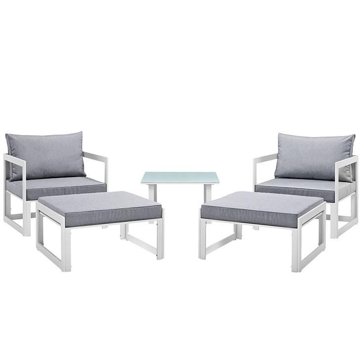 Fortuna 5 Piece Outdoor Patio Sectional Sofa Set , White Gray