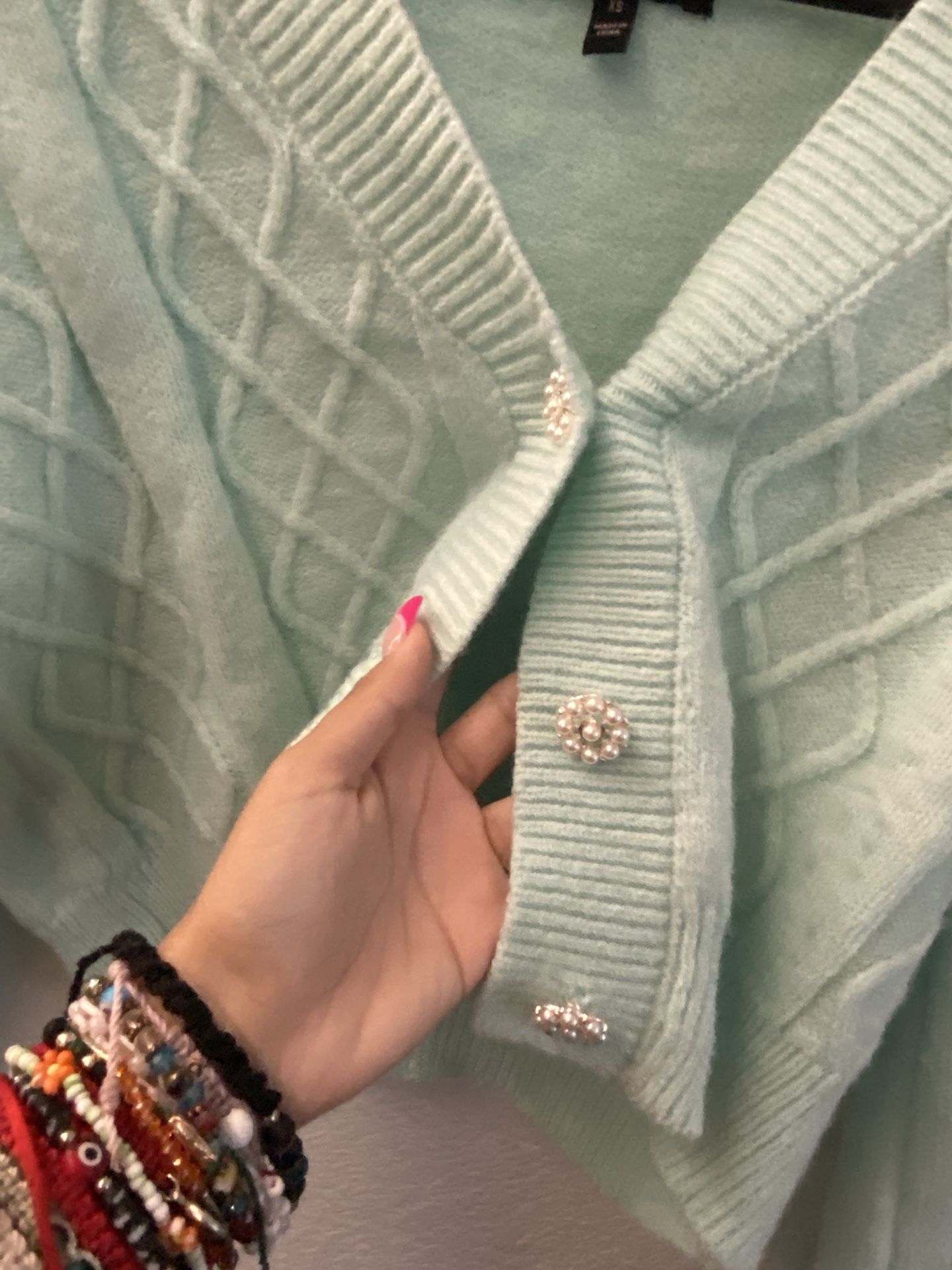 Teal Cardigan With Flower Details