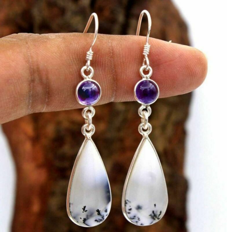 *NEW ARRIVAL* Beautiful Amethyst Moonstone Dangle Earrings *See My Other 800 Items*