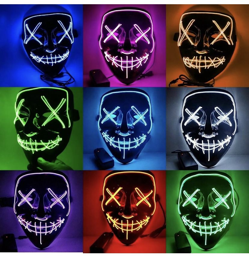 Halloween LED Glow Mask 3 Modes EL Wire Light Up The Purge Movie Costume Party 8 colors are available
