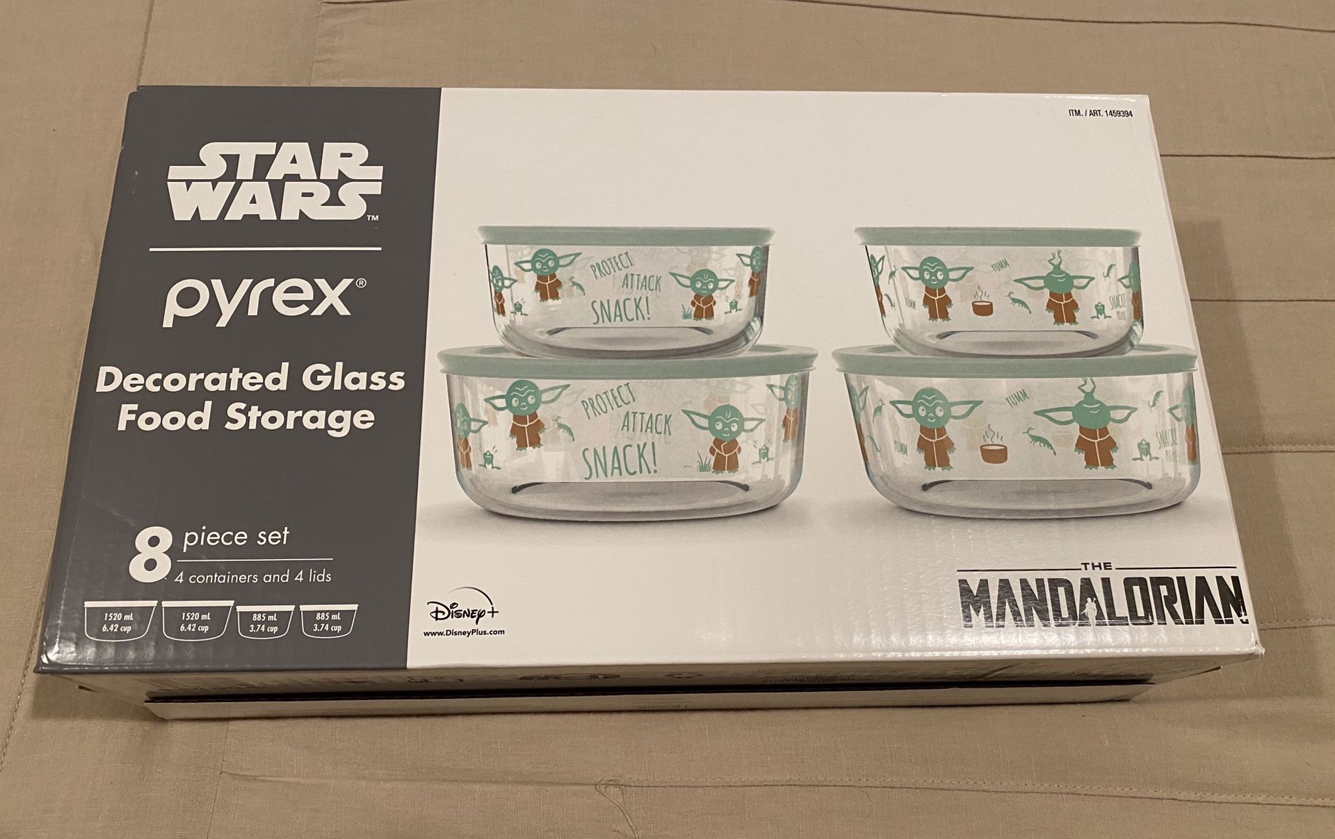 Pyrex Star Wars Baby Yoda Mandalorian 8 Pcs Set Decorated Glass Collectable NIB