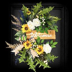 Soosubel Spring Wreaths for Front Door, 22 Inch Sunflower Wreath for Summer,Welcome Wreath for Farmhouse Thumbnail