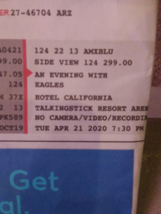 Eagle's Tonight 150.00 Each Section 124 Row 22 4 Together