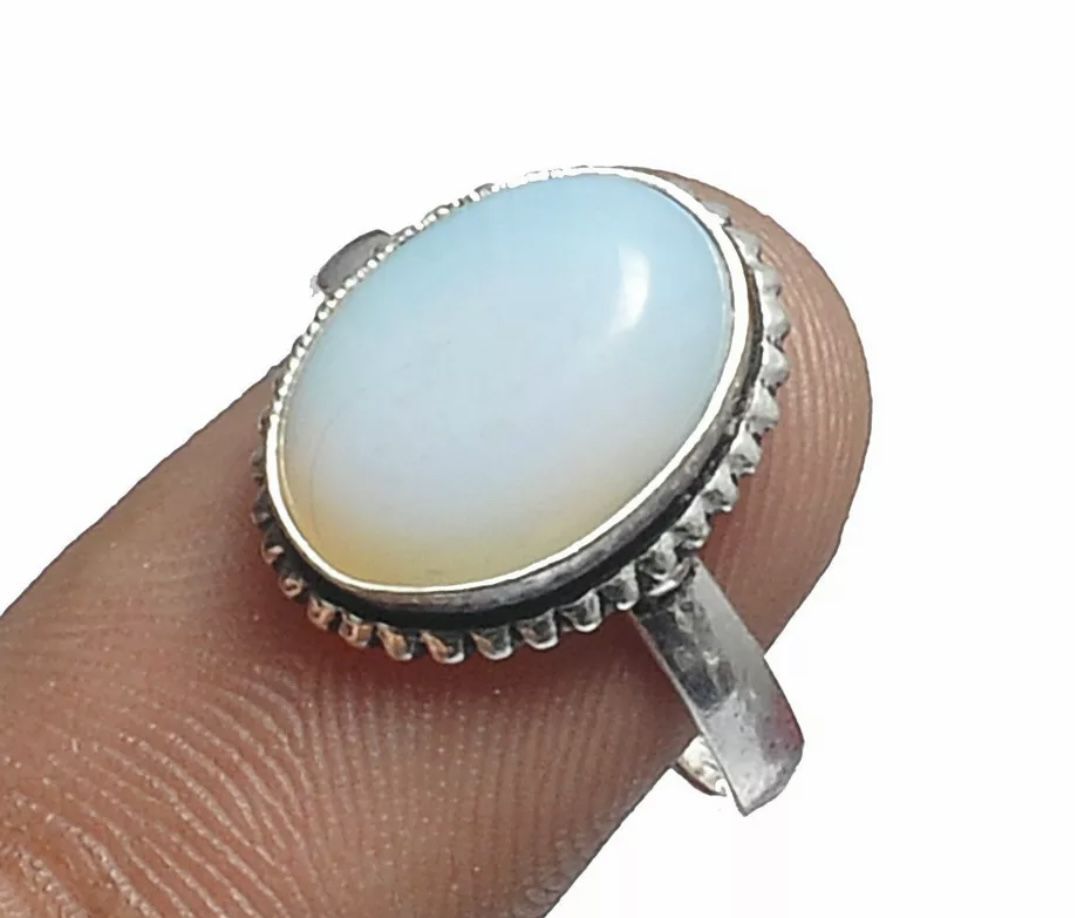 Opalite Gemstone Sterling Silver Plated Ring Size 7
