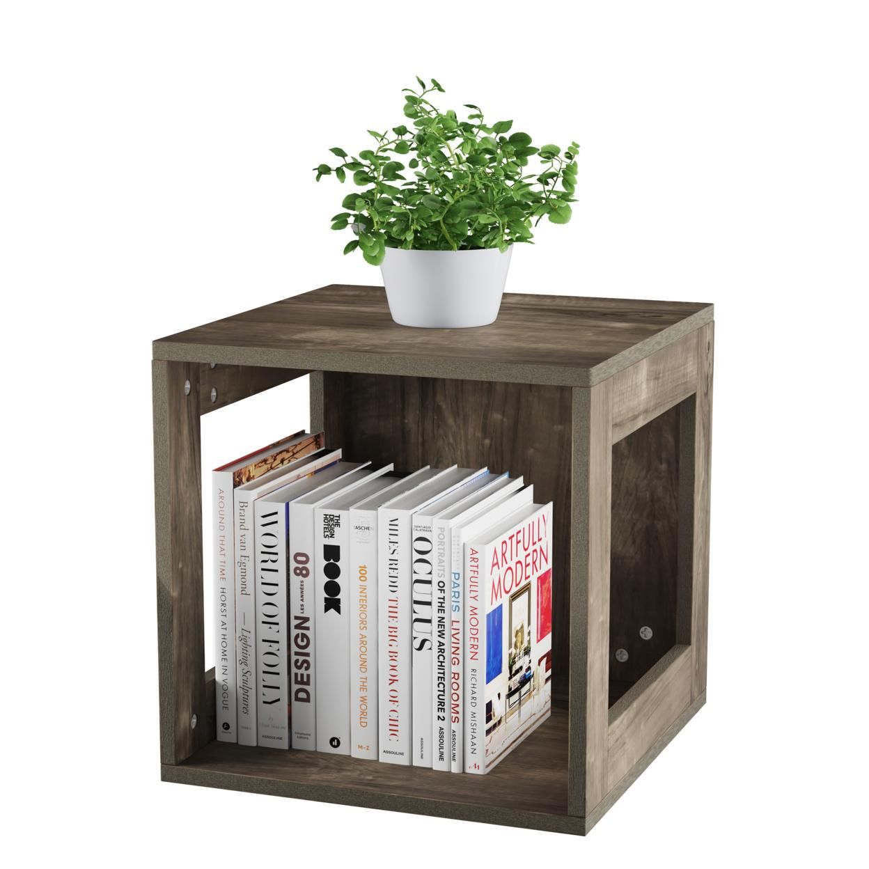 Open End Table Stackable Contemporary Minimalist Modular Cube Accent Table with Open Sides