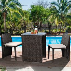 3 Pcs Cushioned Outdoor Wicker Set For Garden Lawn Patio (Brown) Thumbnail