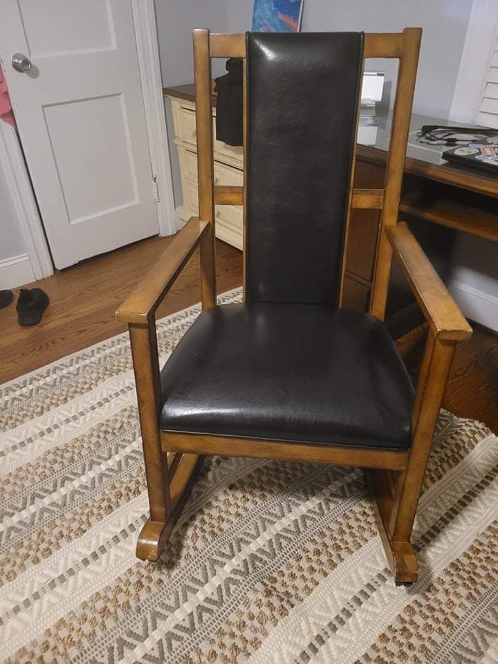 Wooden Leather Rocking Chair 