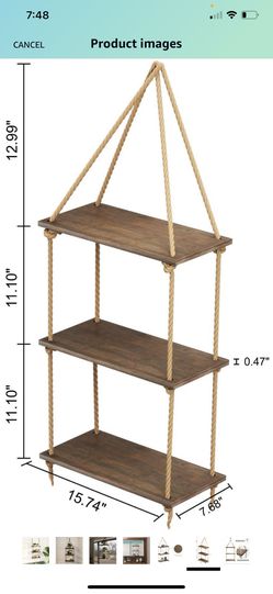 BAMFOX Hanging Wall Shelves,Swing Rope Floating Shelf,3 Tier Bamboo Hanging Storage Shelves  Thumbnail