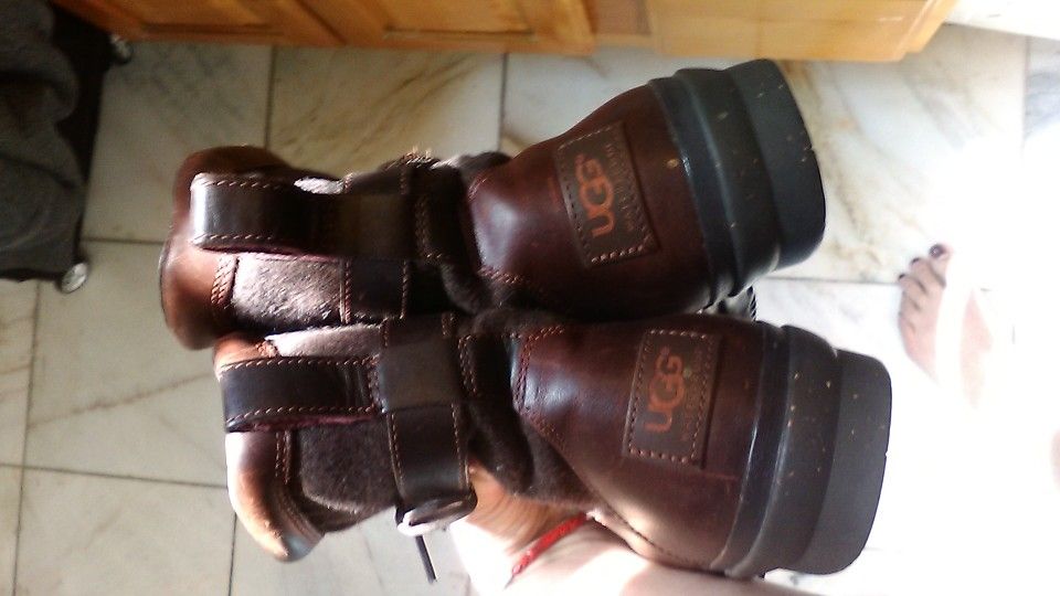 UGG Red Brown Leather Waterproof Rain Boots