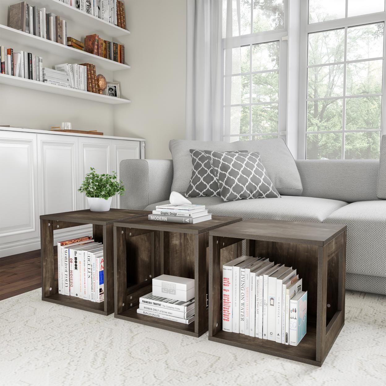 Open End Table Stackable Contemporary Minimalist Modular Cube Accent Table with Open Sides