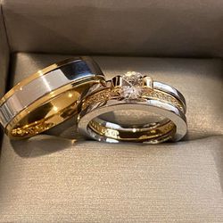 18K Gold plated Engagement/Wedding Matching Ring Set- Code KX101 Thumbnail