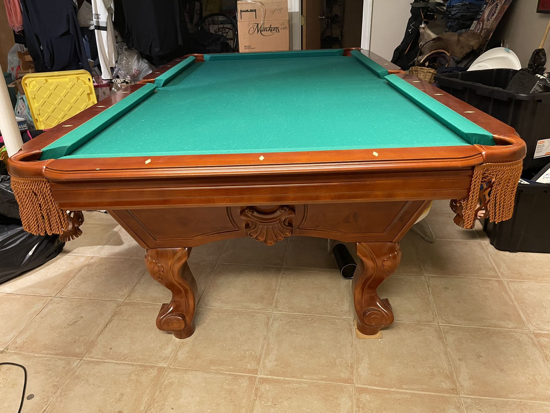 New Pool Table. Used 2 Times, Included All Items Pictured As Well As Cover. Must Be Unassembled & Transported. NEED GONE ASAP