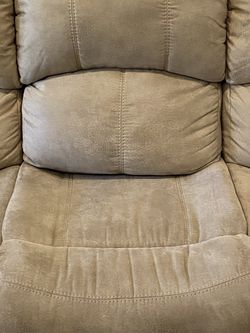 Microfiber couch (with 2 built-in electrically-controlled recliners) and matching love seat Thumbnail