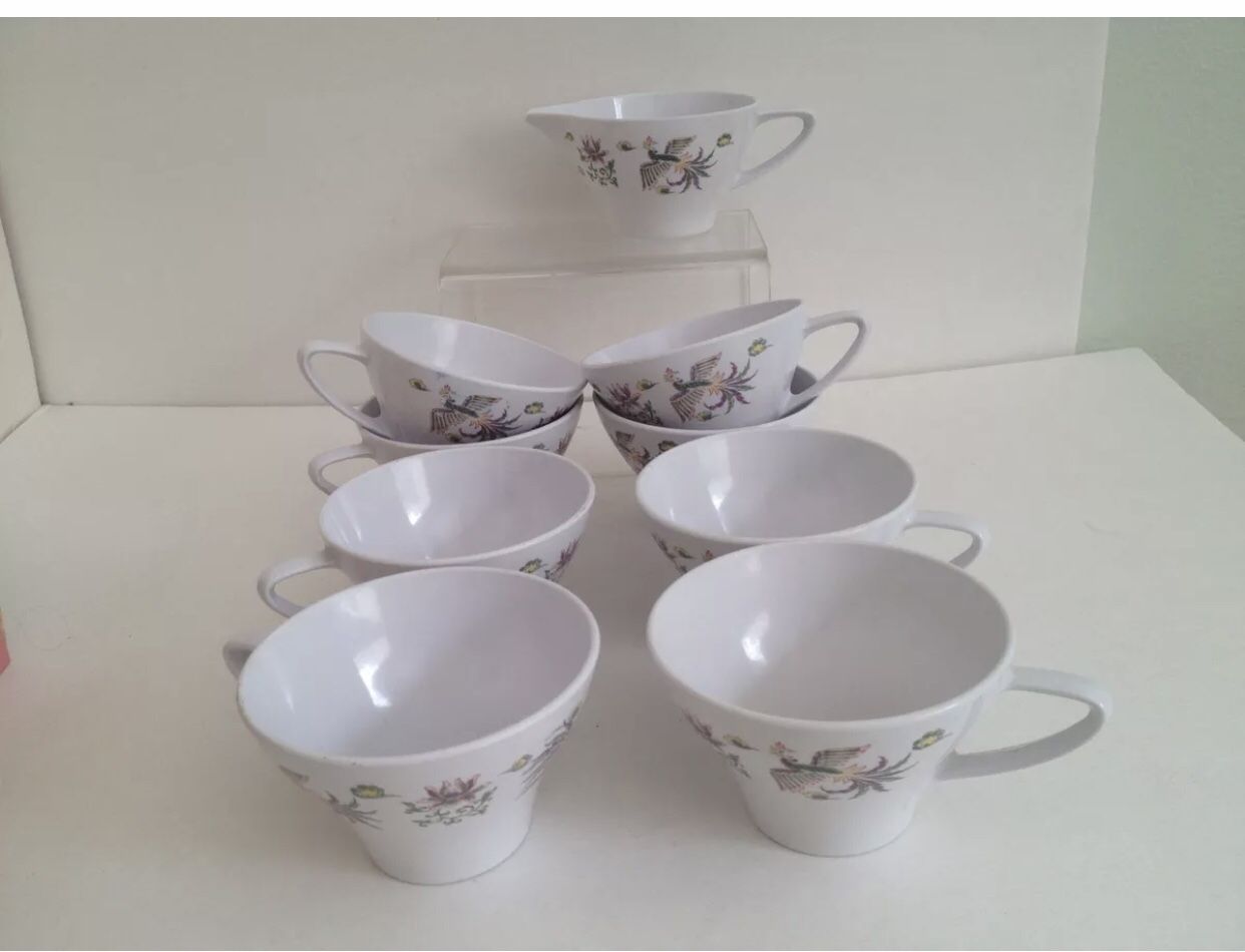 Vintage Noritake Melamine Cups And Creamer Vintage Bird Design