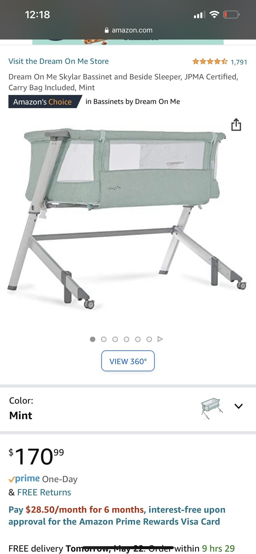 Dream On Me Skylar Bassinet and Beside Sleeper, JPMA Certified, Carry Bag Included
