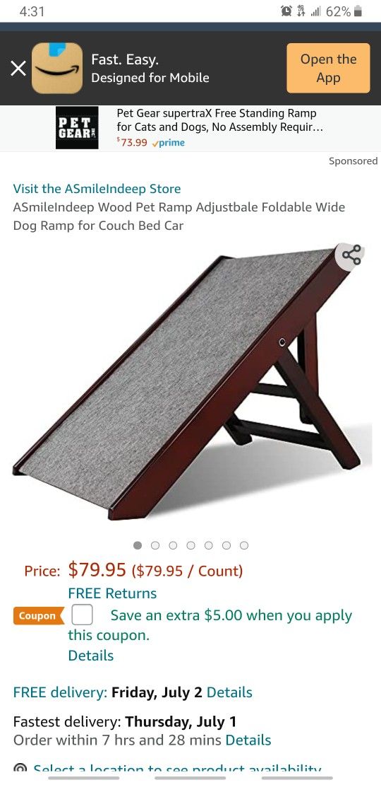 ASmileIndeep Wood Pet Ramp Adjustbale Foldable Wide Dog Ramp for Couch Bed Car