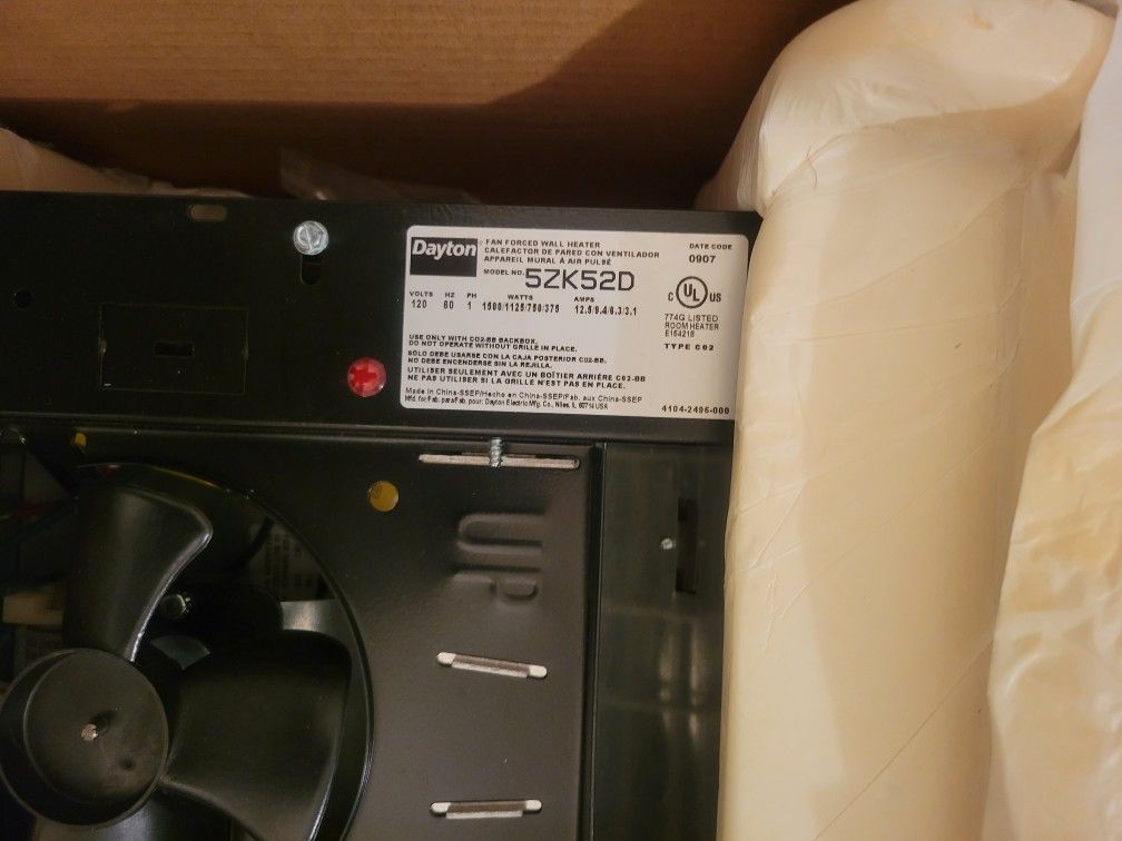 Dayton Fan Forced Wall Heater 5ZK52D