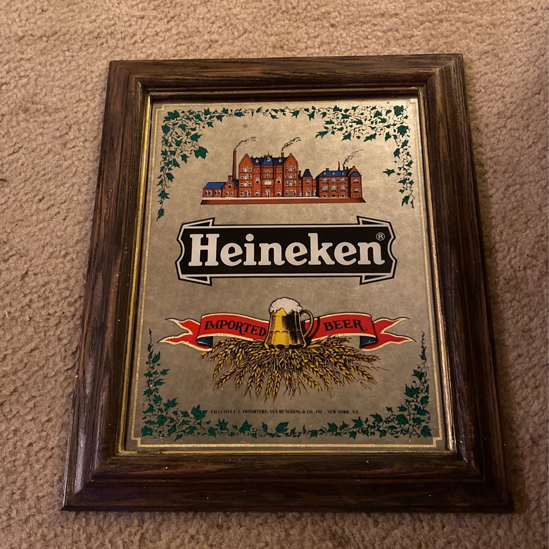 Heineken Framed Collectors Beer Sign Mirror Advertisement