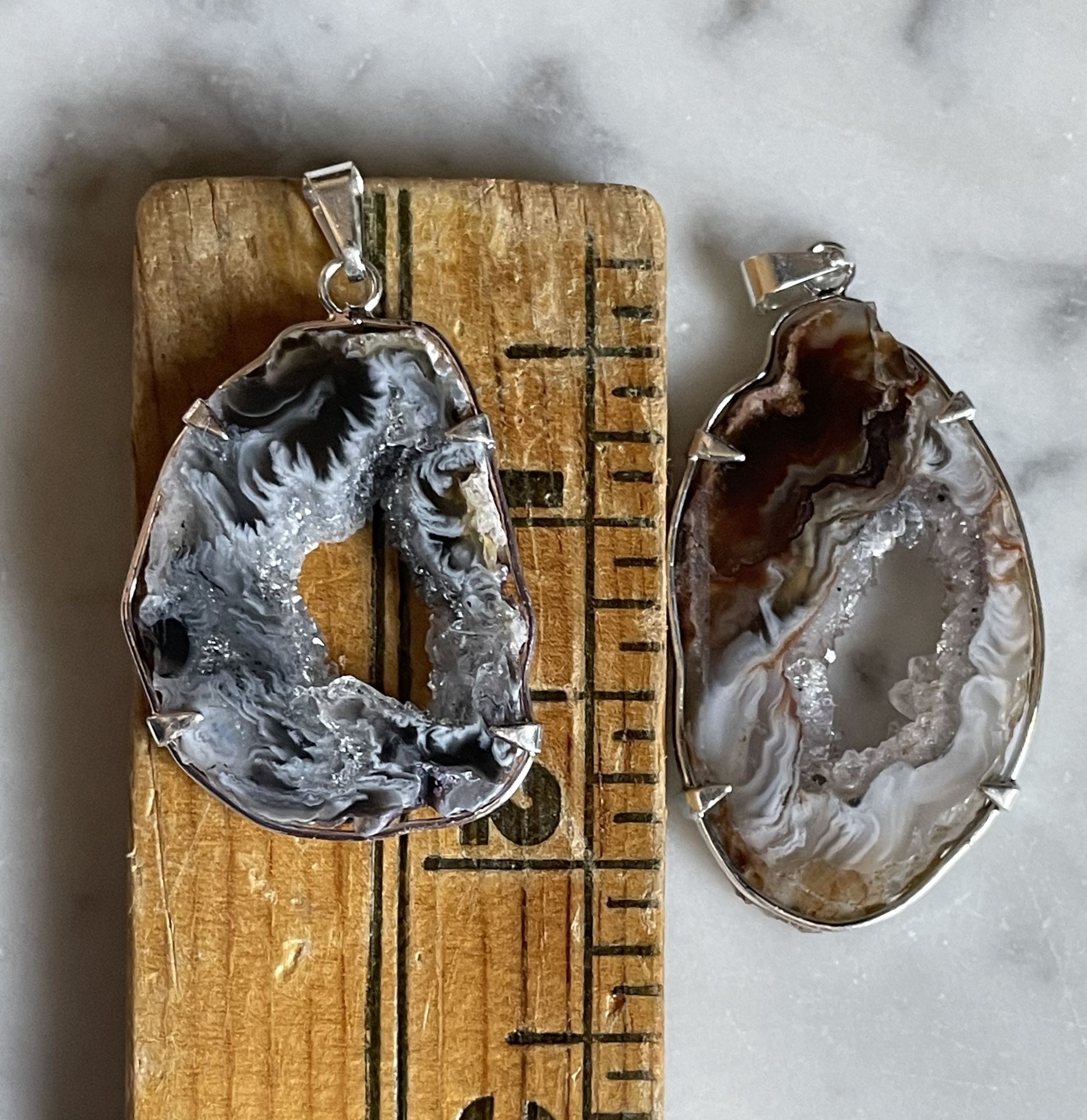 Pair Of Agate Slice Pendants