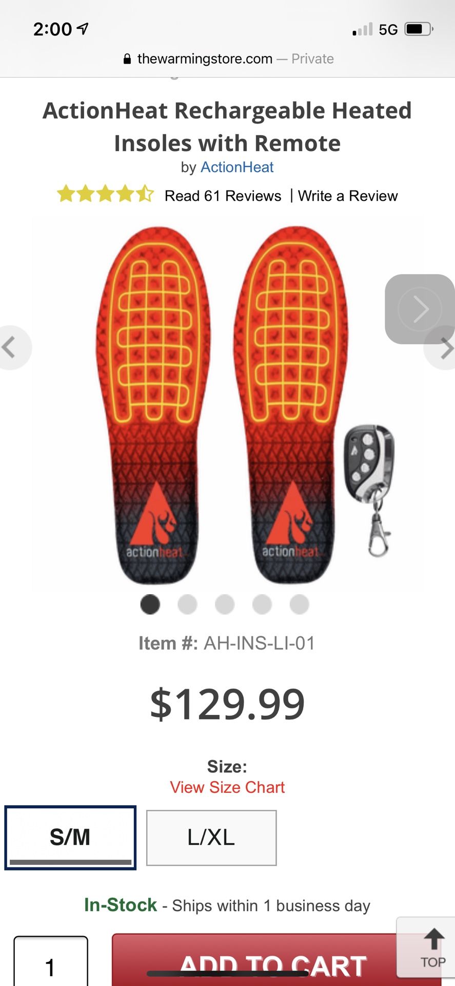 Sz 6-9 NEW 3.7 Volt Rechargable Heated Insoles