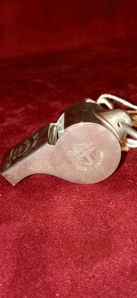 Vintage (1950s or earlier?) (VERY RARE Square Mouthpiece) The Acme Thunderer Made in England Police Whistle (Nickel-Plated Brass) with Original Cork