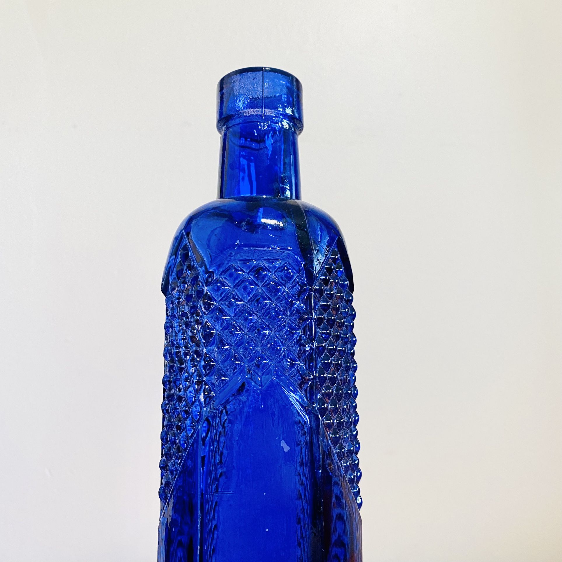 Cobalt Blue Glass Bottle Diamond Point Vintage Antique